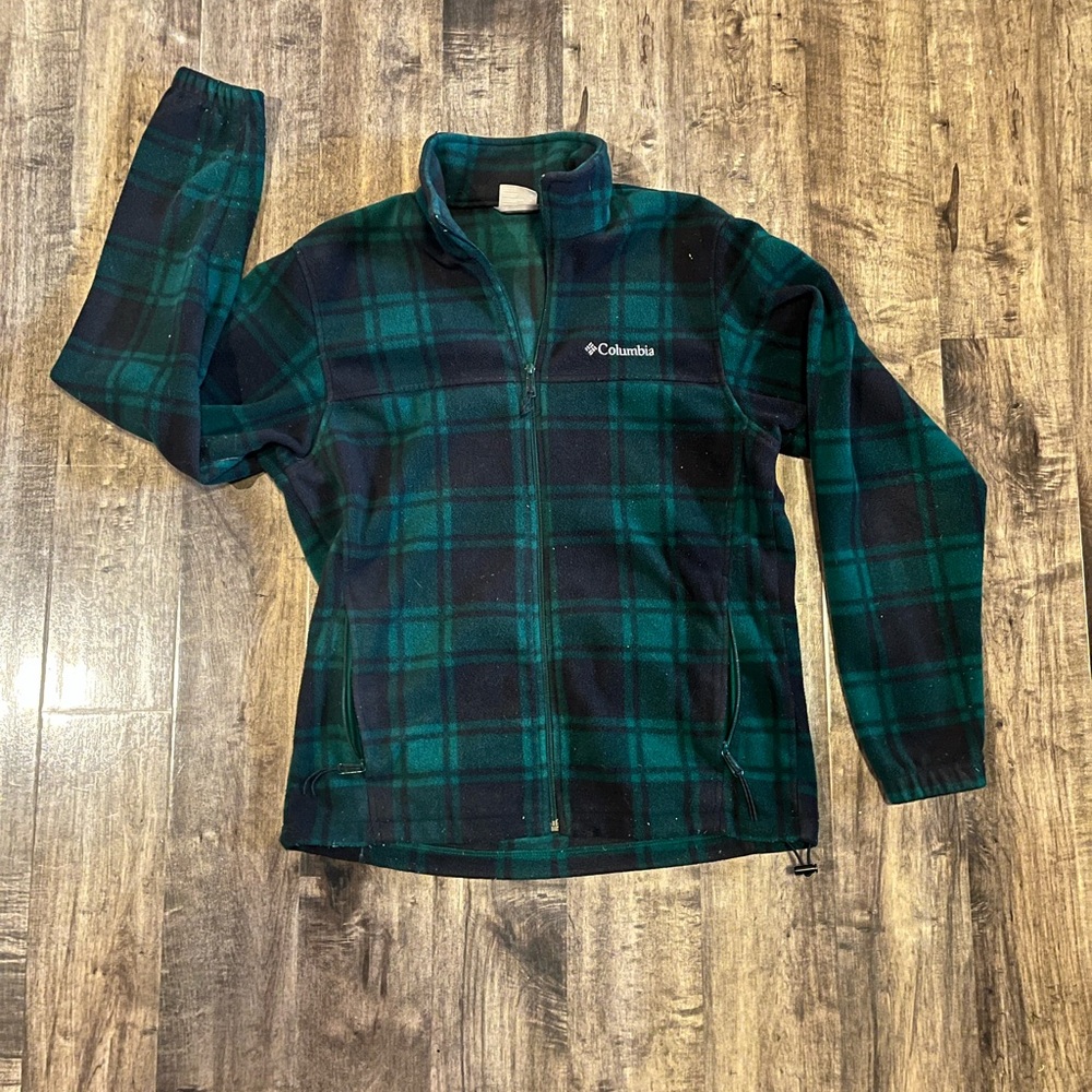 Columbia Men’s Medium Green and Navy Fleece Full Zip Jacket.